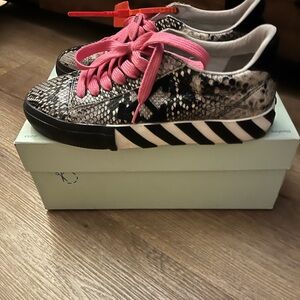 Off-White Snakeskin Sneakers with Pink Laces